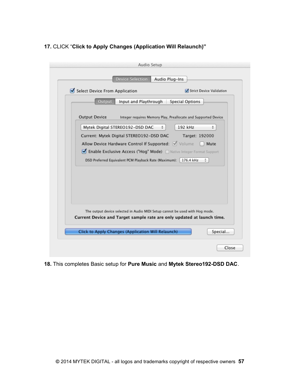 Mytek Digital Stereo 192- DSD DAC Software (v.2) User Manual | Page 57 / 78