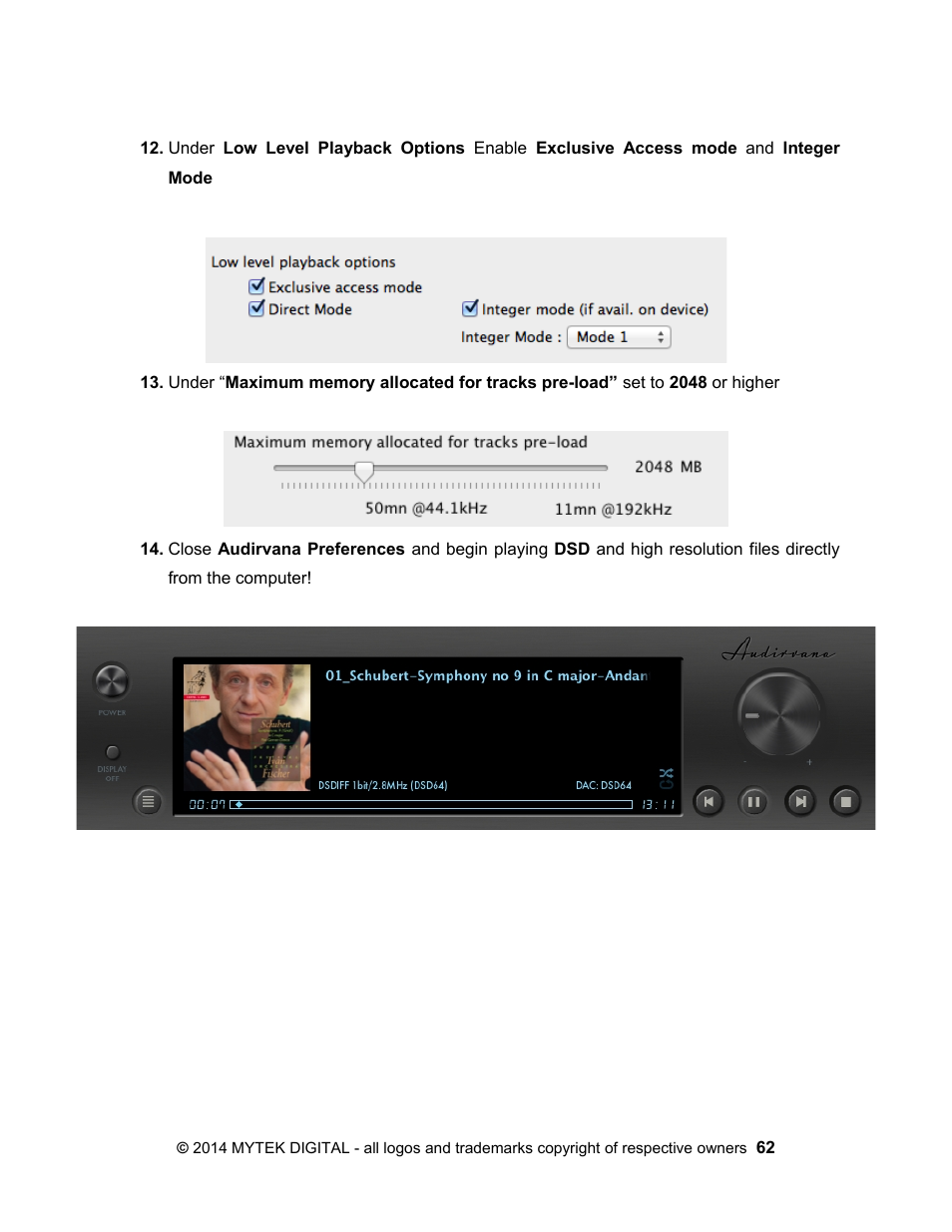 Mytek Digital Stereo 192- DSD DAC Software (v.2) User Manual | Page 62 / 78