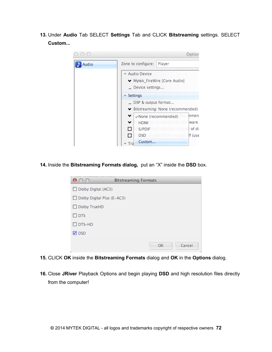 Mytek Digital Stereo 192- DSD DAC Software (v.2) User Manual | Page 72 / 78