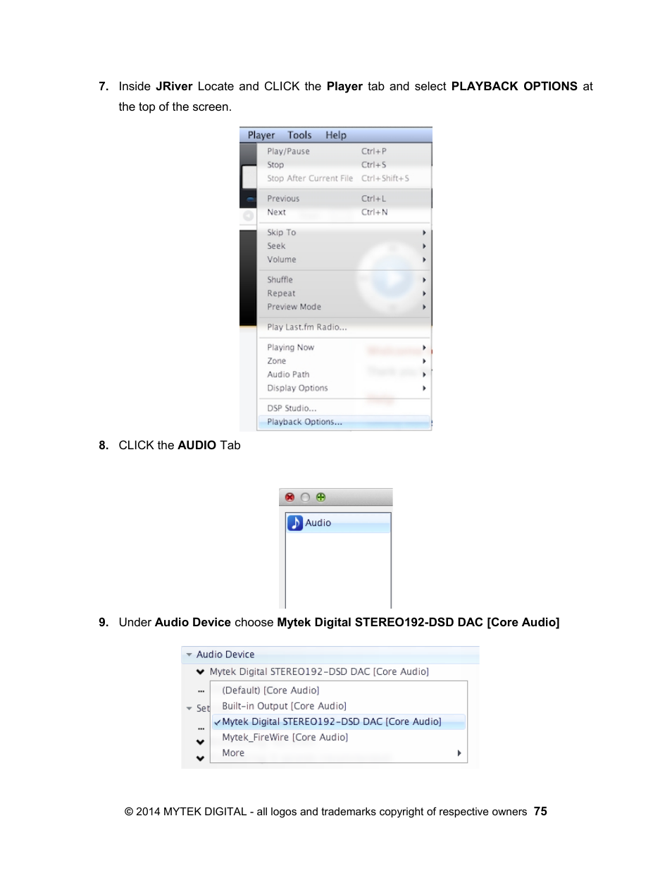 Mytek Digital Stereo 192- DSD DAC Software (v.2) User Manual | Page 75 / 78