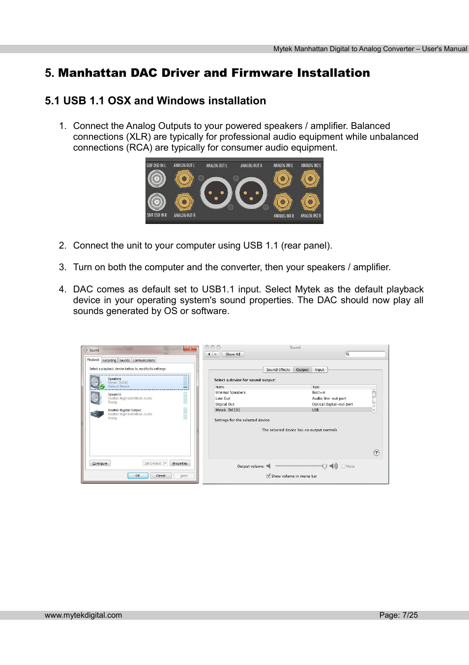 Manhattan dac driver and firmware installation | Mytek Digital Manhattan DAC (v.1.3) User Manual | Page 8 / 26