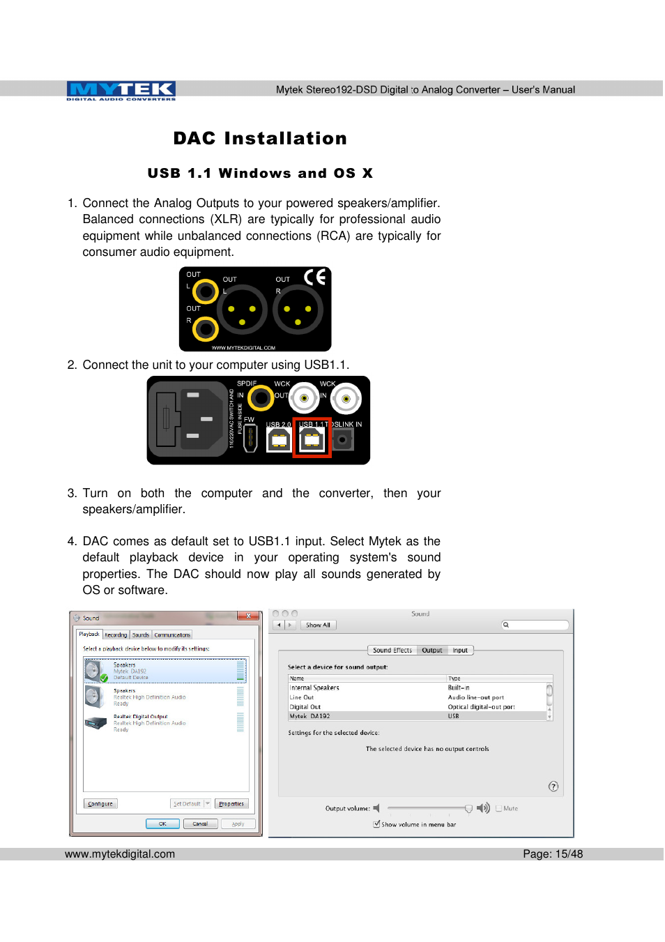 Dac installation | Mytek Digital Stereo 192-DSD DAC (v.2.0) User Manual | Page 15 / 48