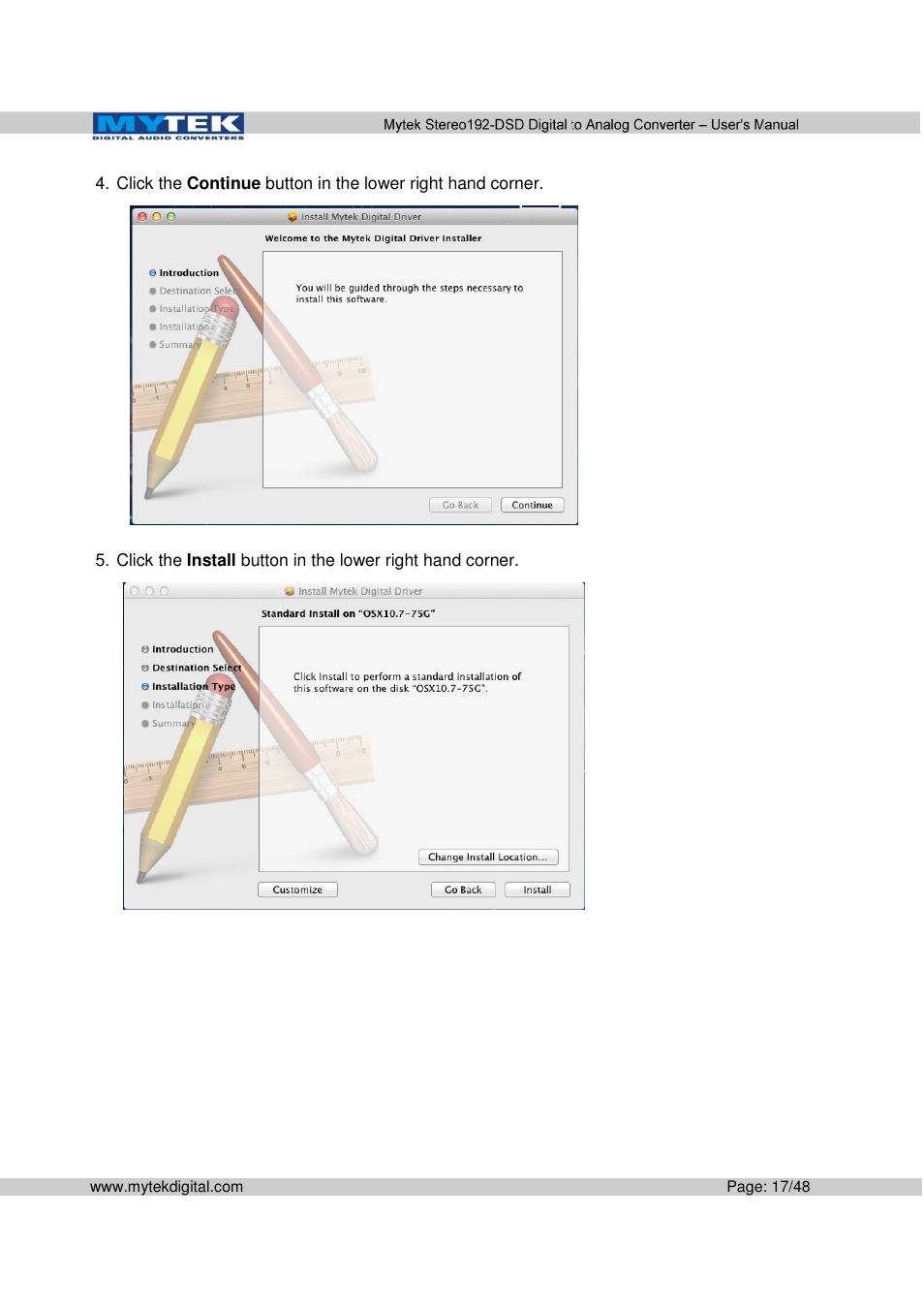 Mytek Digital Stereo 192-DSD DAC (v.2.0) User Manual | Page 17 / 48