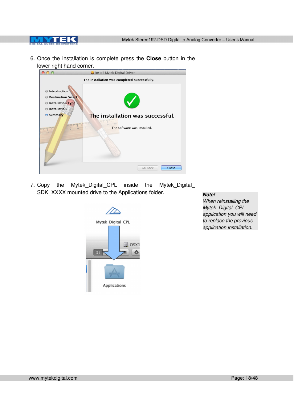 Mytek Digital Stereo 192-DSD DAC (v.2.0) User Manual | Page 18 / 48