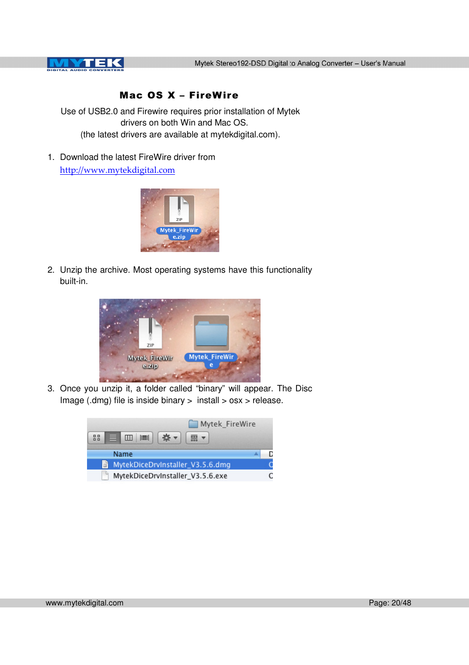 Mytek Digital Stereo 192-DSD DAC (v.2.0) User Manual | Page 20 / 48