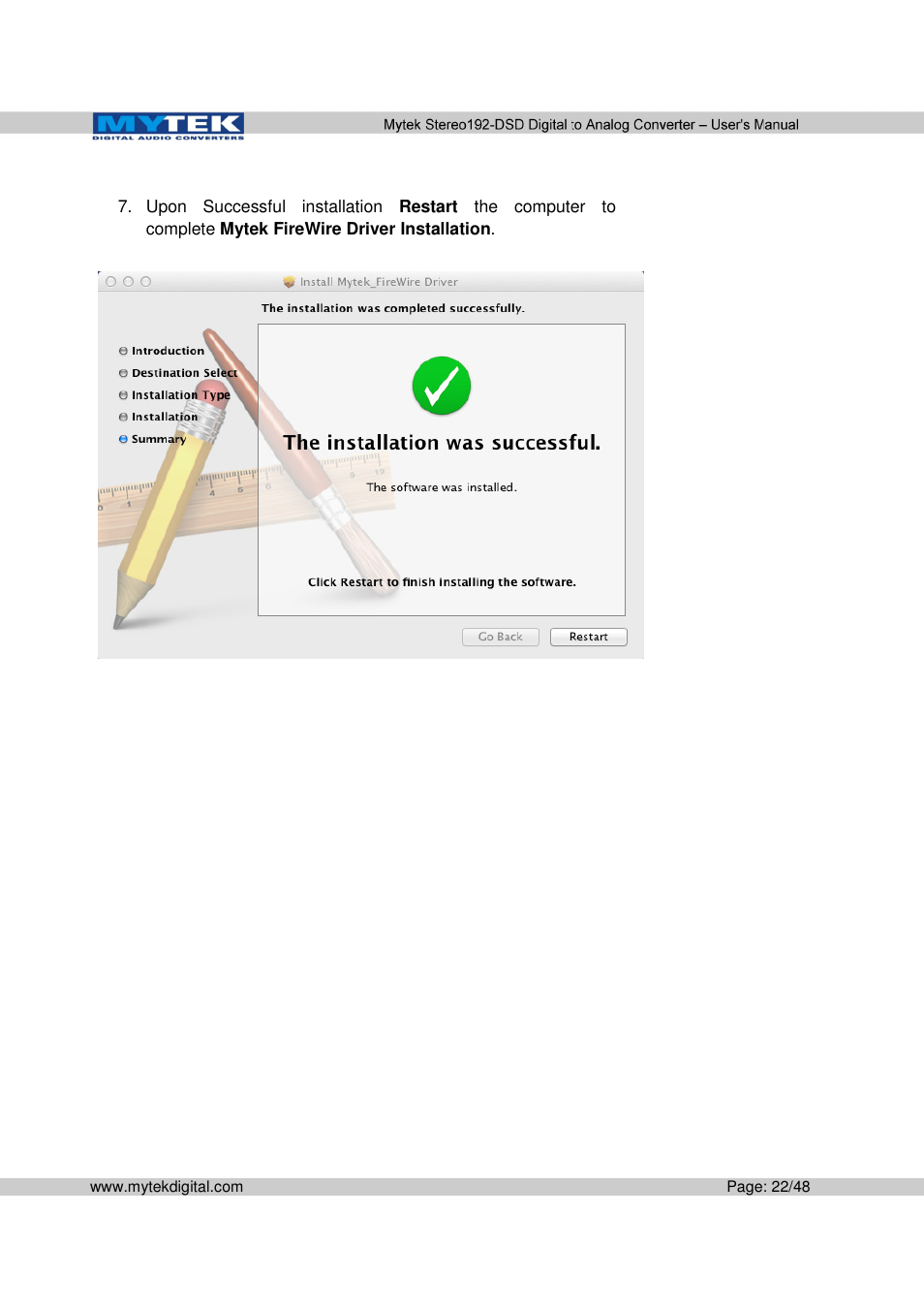Mytek Digital Stereo 192-DSD DAC (v.2.0) User Manual | Page 22 / 48