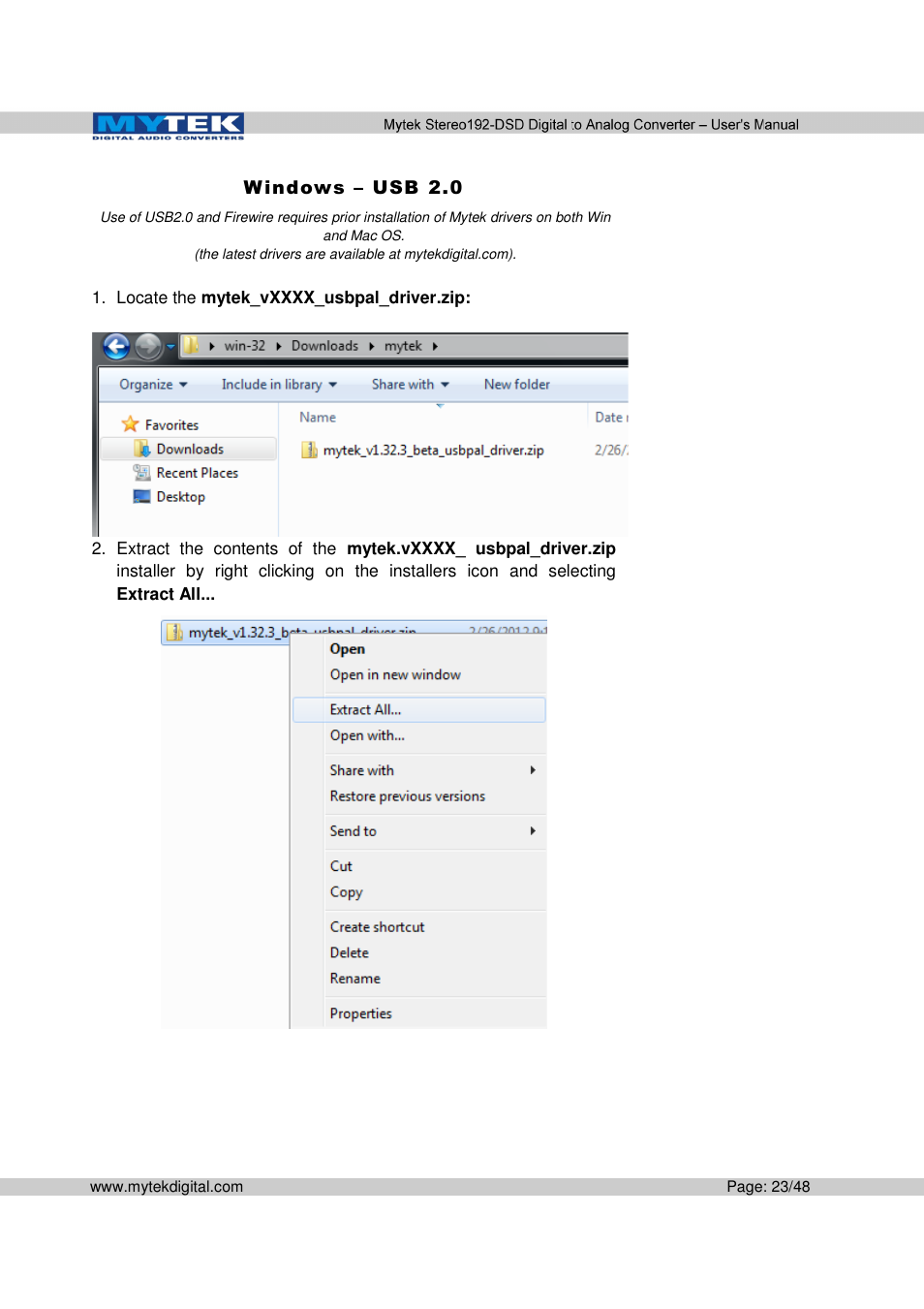Mytek Digital Stereo 192-DSD DAC (v.2.0) User Manual | Page 23 / 48