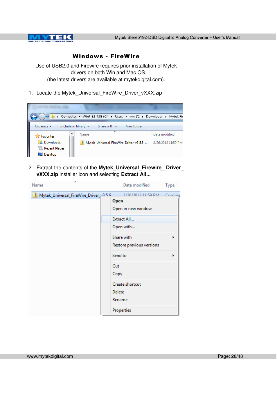 Mytek Digital Stereo 192-DSD DAC (v.2.0) User Manual | Page 28 / 48