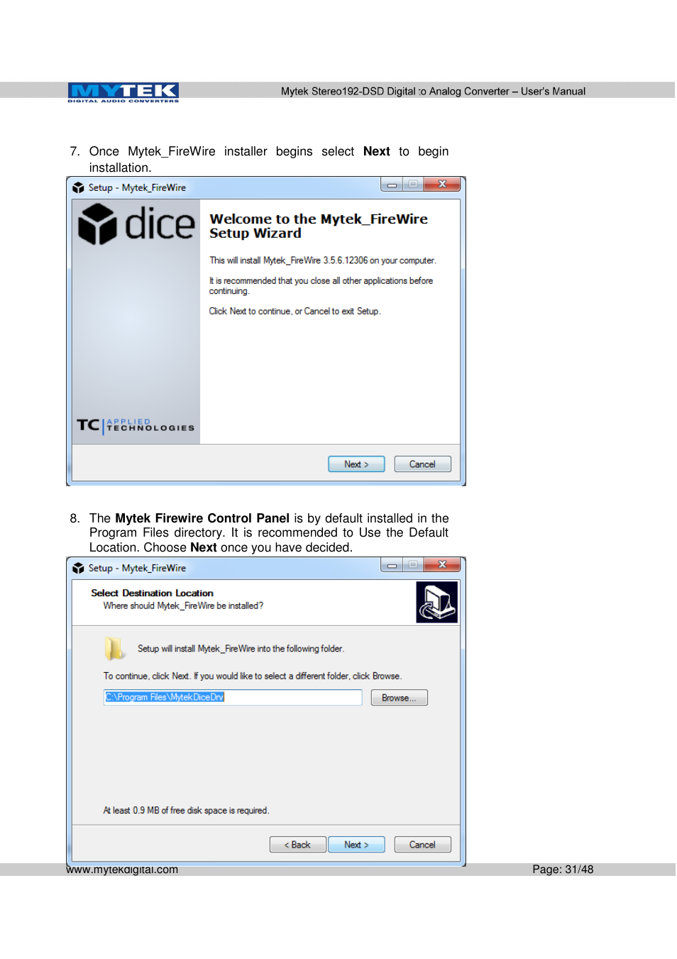 Mytek Digital Stereo 192-DSD DAC (v.2.0) User Manual | Page 31 / 48