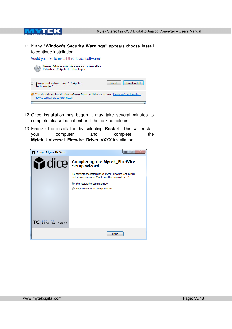 Mytek Digital Stereo 192-DSD DAC (v.2.0) User Manual | Page 33 / 48