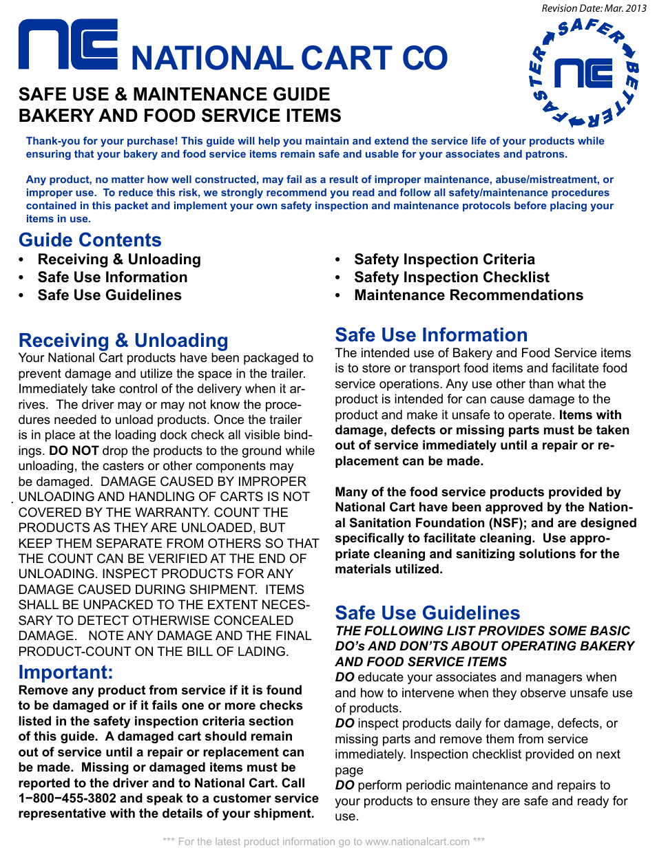 National Cart AL-UB-2248-1PH ALUMINUM UTILITY CARTS (U-BOAT) User Manual | 12 pages
