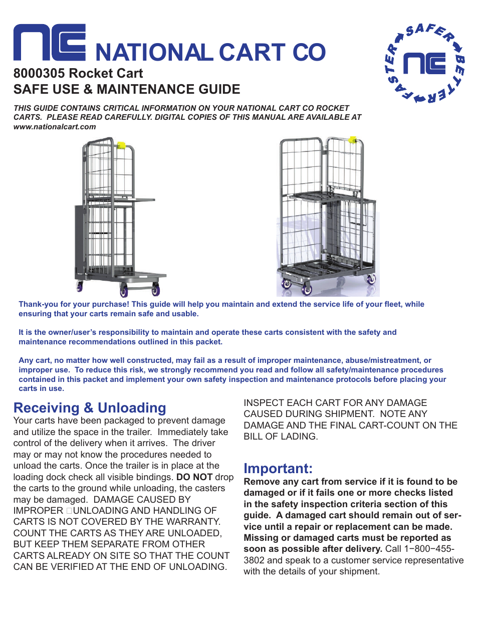 National Cart ST- ROCKET CART User Manual | 8 pages
