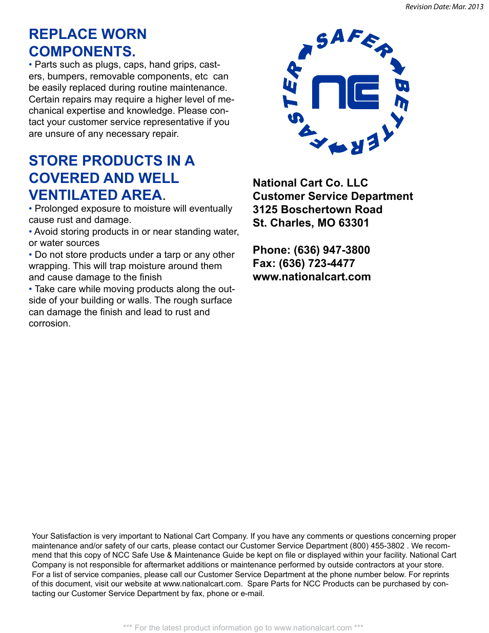 Replace worn components | National Cart SCS-2449 SIDEWALK CHALKBOARD DISPLY User Manual | Page 4 / 4