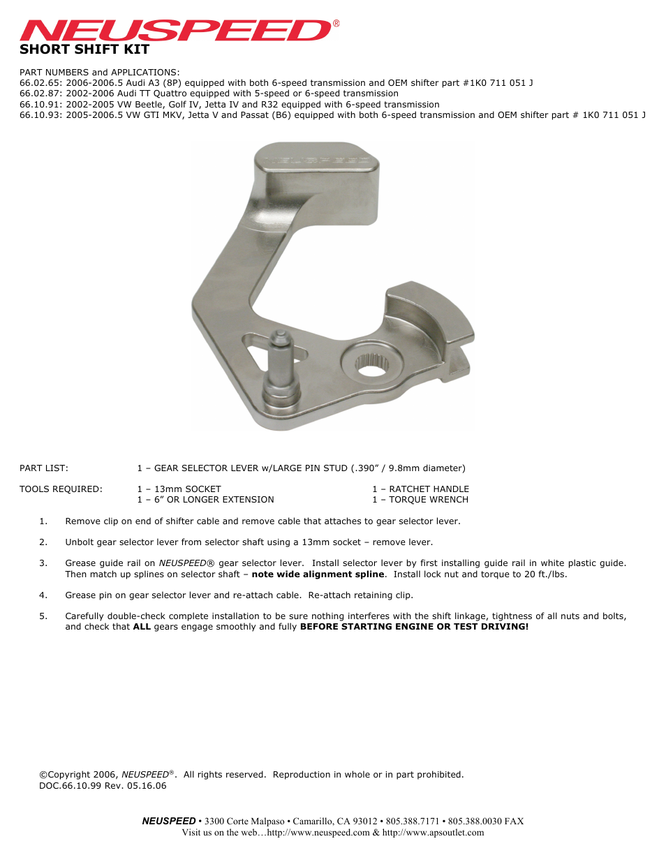 Neuspeed 66.02.65 User Manual | 1 page