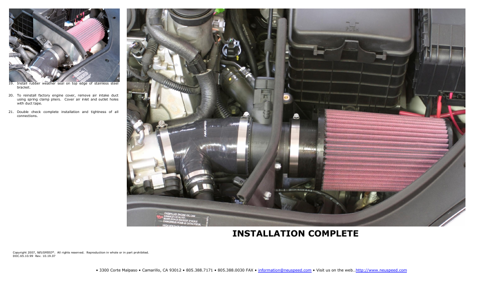 Installation complete | Neuspeed 65.10.99 User Manual | Page 3 / 3