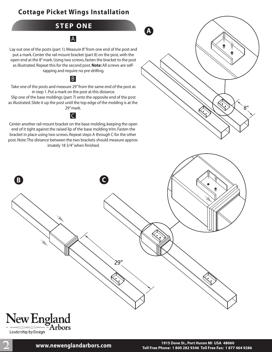 Cottage picket wings installation | New England Arbors VA74338 User Manual | Page 2 / 5
