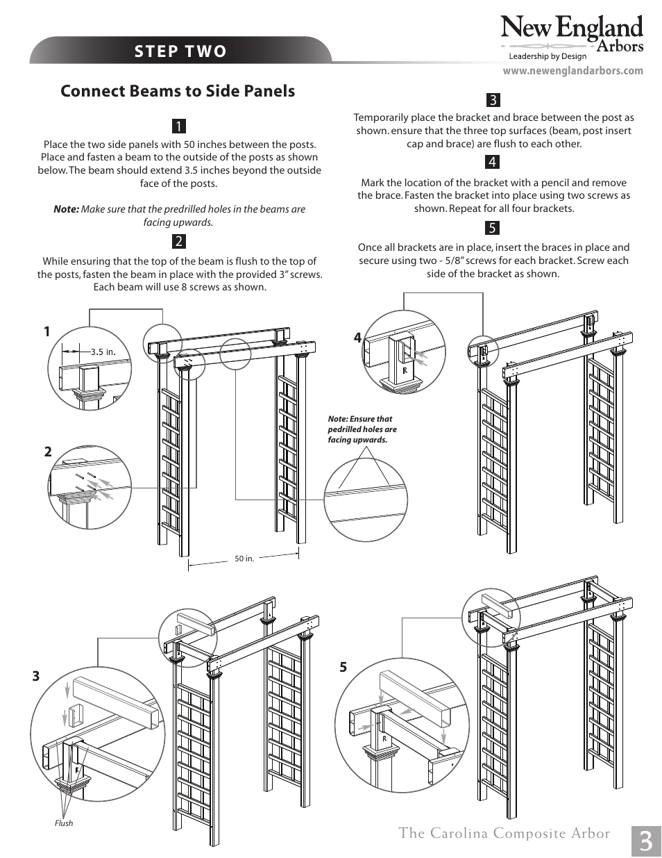 Connect beams to side panels, 1the carolina composite arbor | New England Arbors VA84070 User Manual | Page 3 / 5