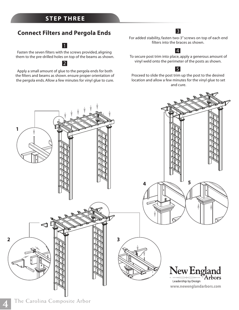 Connect filters and pergola ends | New England Arbors VA84070 User Manual | Page 4 / 5