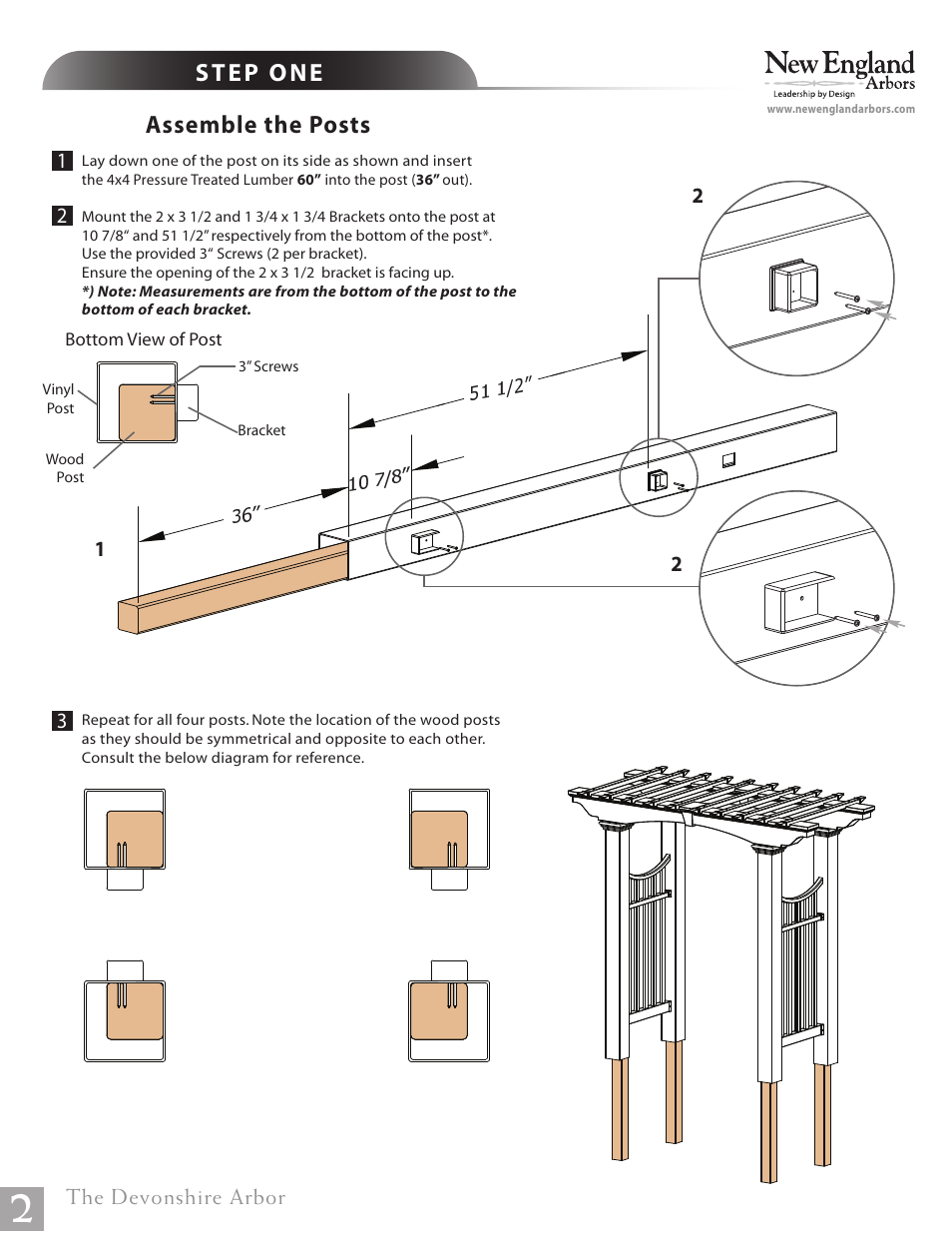 Assemble the posts, The devonshire arbor | New England Arbors VA84254 User Manual | Page 2 / 7