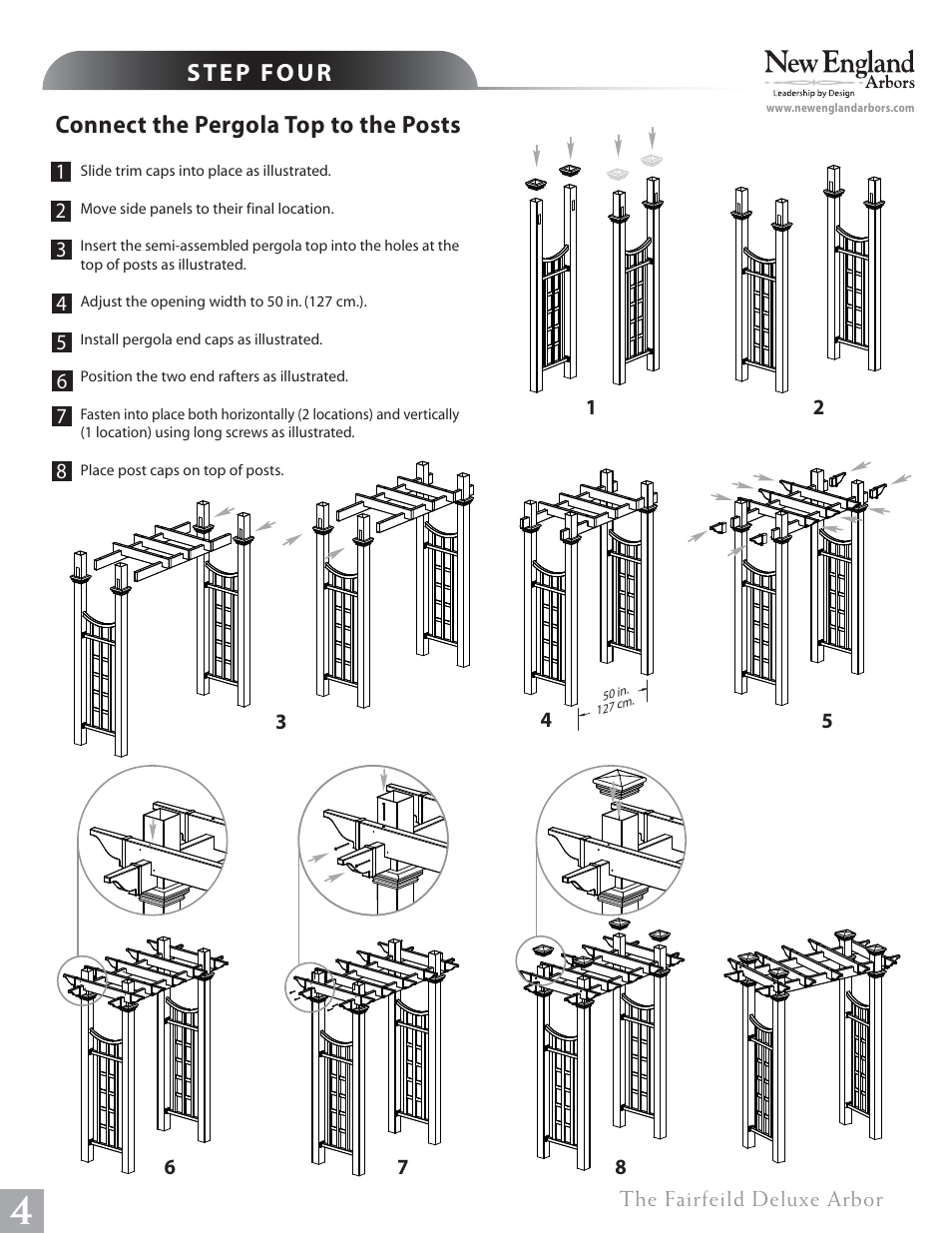 Step four, Connect the pergola top to the posts | New England Arbors VA84242 User Manual | Page 4 / 5