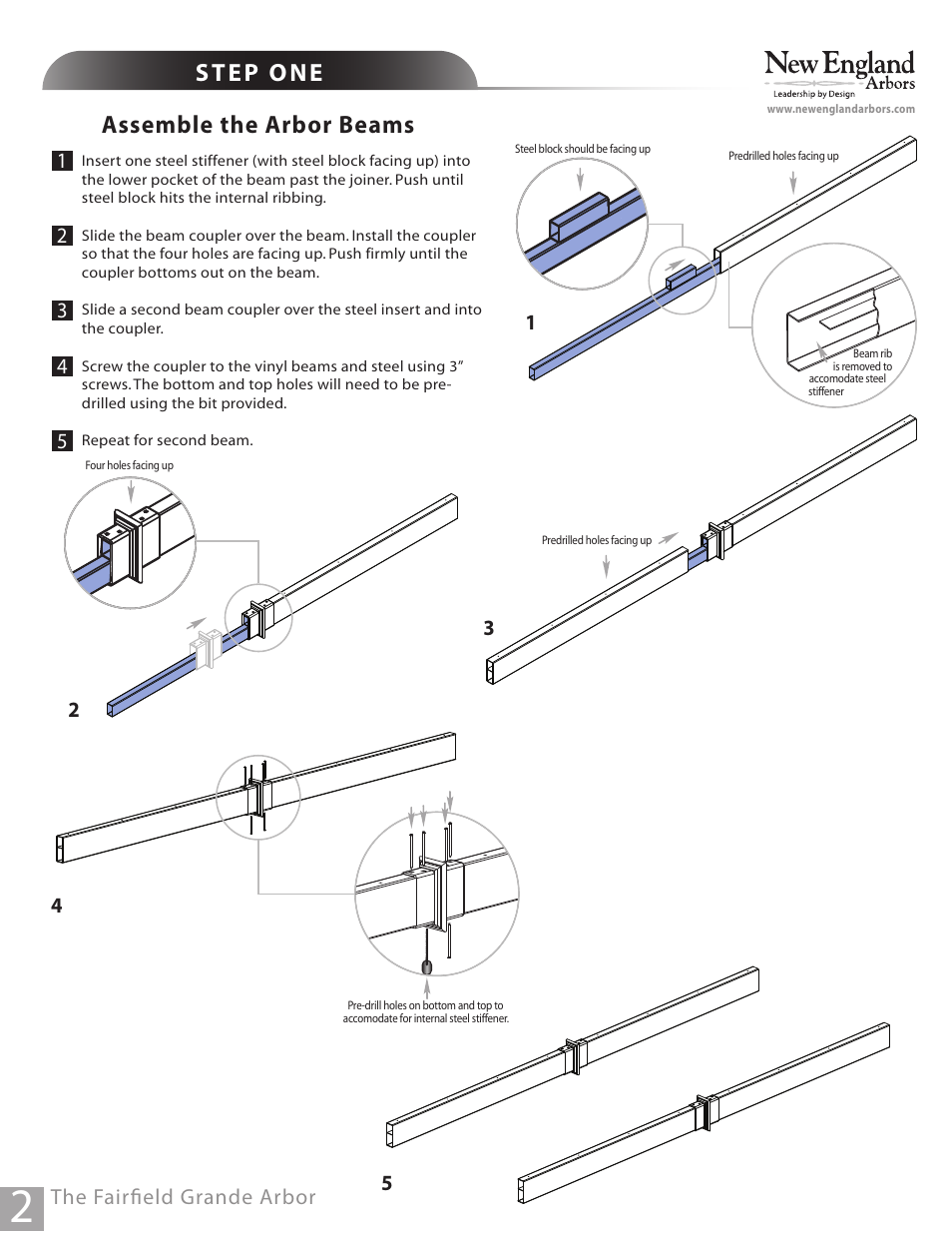 Assemble the arbor beams | New England Arbors VA84231 User Manual | Page 2 / 6