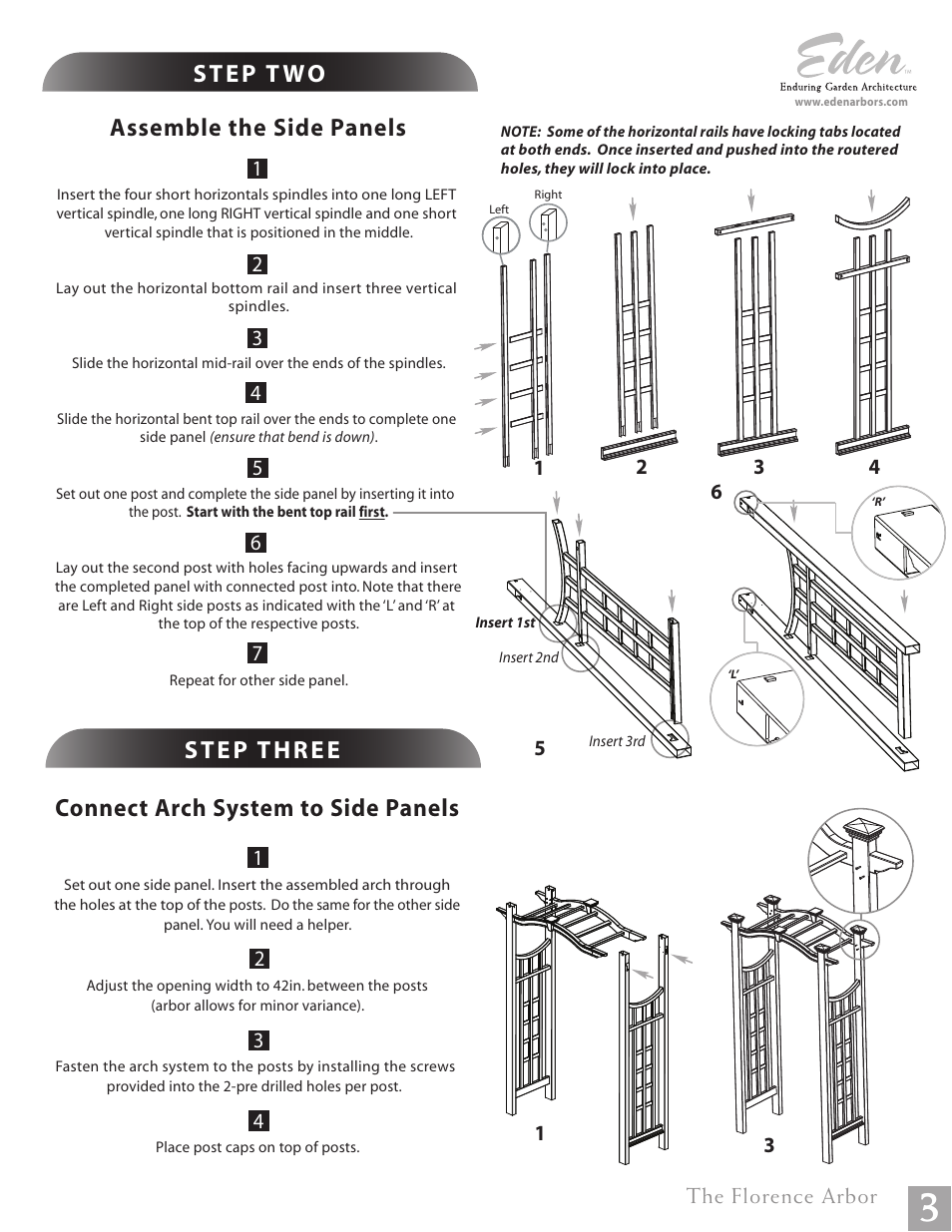 Assemble the side panels, Connect arch system to side panels | New England Arbors VA68133 User Manual | Page 3 / 4