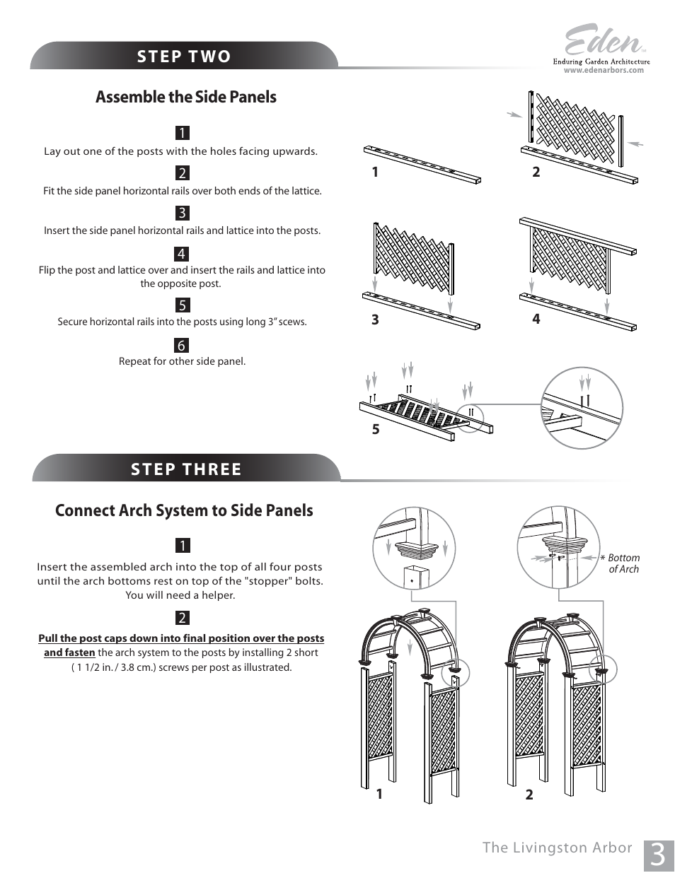 Assemble the side panels, Connect arch system to side panels | New England Arbors VA68103 User Manual | Page 3 / 4