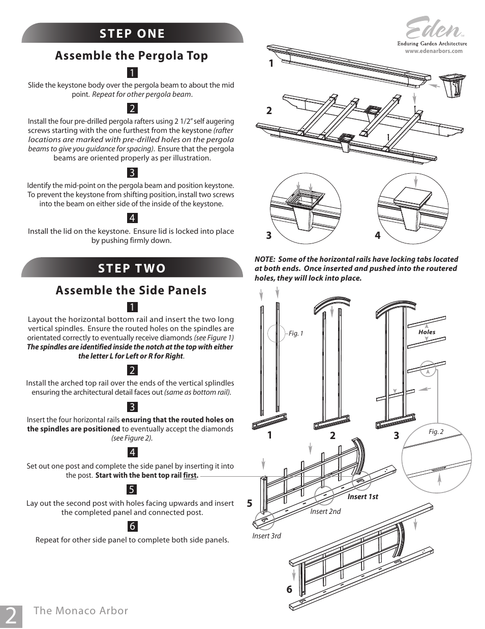 Assemble the pergola top, The monaco arbor | New England Arbors VA68122 User Manual | Page 2 / 4