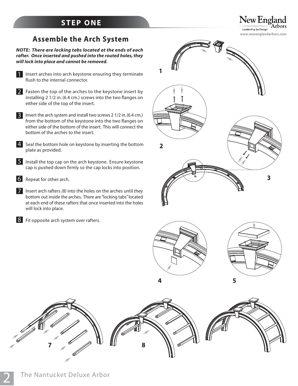 Step one, Assemble the arch system | New England Arbors VA84240 User Manual | Page 2 / 5