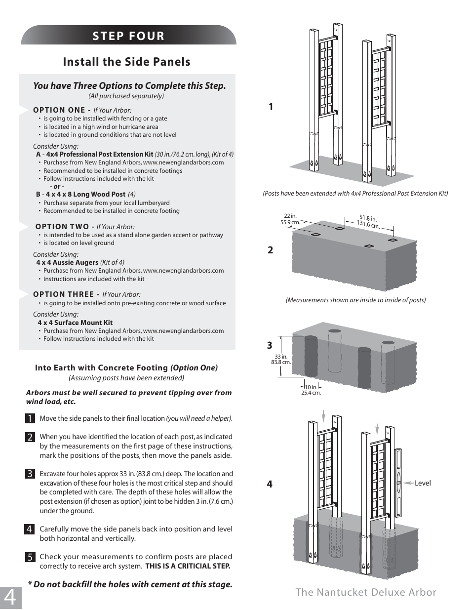Step four, Install the side panels, The nantucket deluxe arbor | You have three options to complete this step | New England Arbors VA84240 User Manual | Page 4 / 5