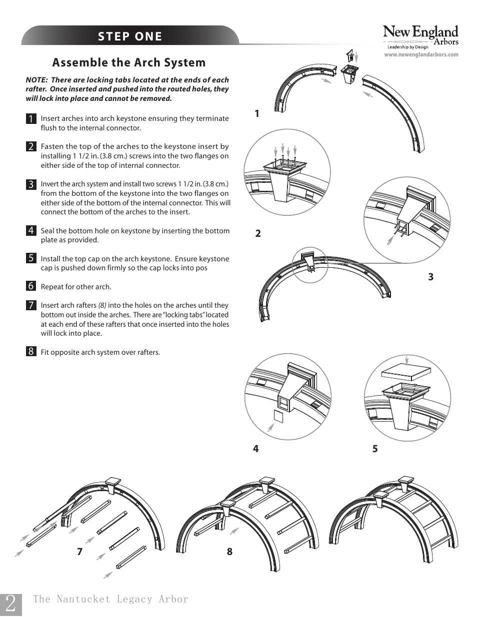 Step one, Assemble the arch system | New England Arbors VA84250 User Manual | Page 2 / 5