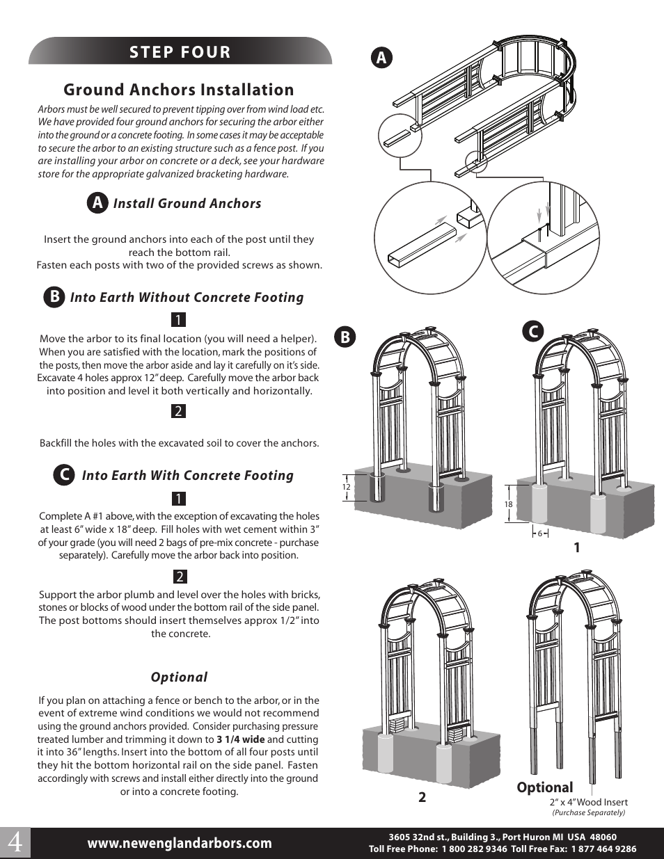 Ground anchors installation | New England Arbors VA68144 User Manual | Page 4 / 4