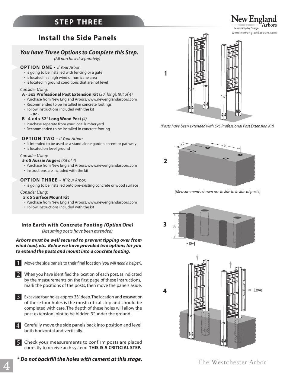 Step three, Install the side panels, The westchester arbor | New England Arbors VA84234 User Manual | Page 4 / 5