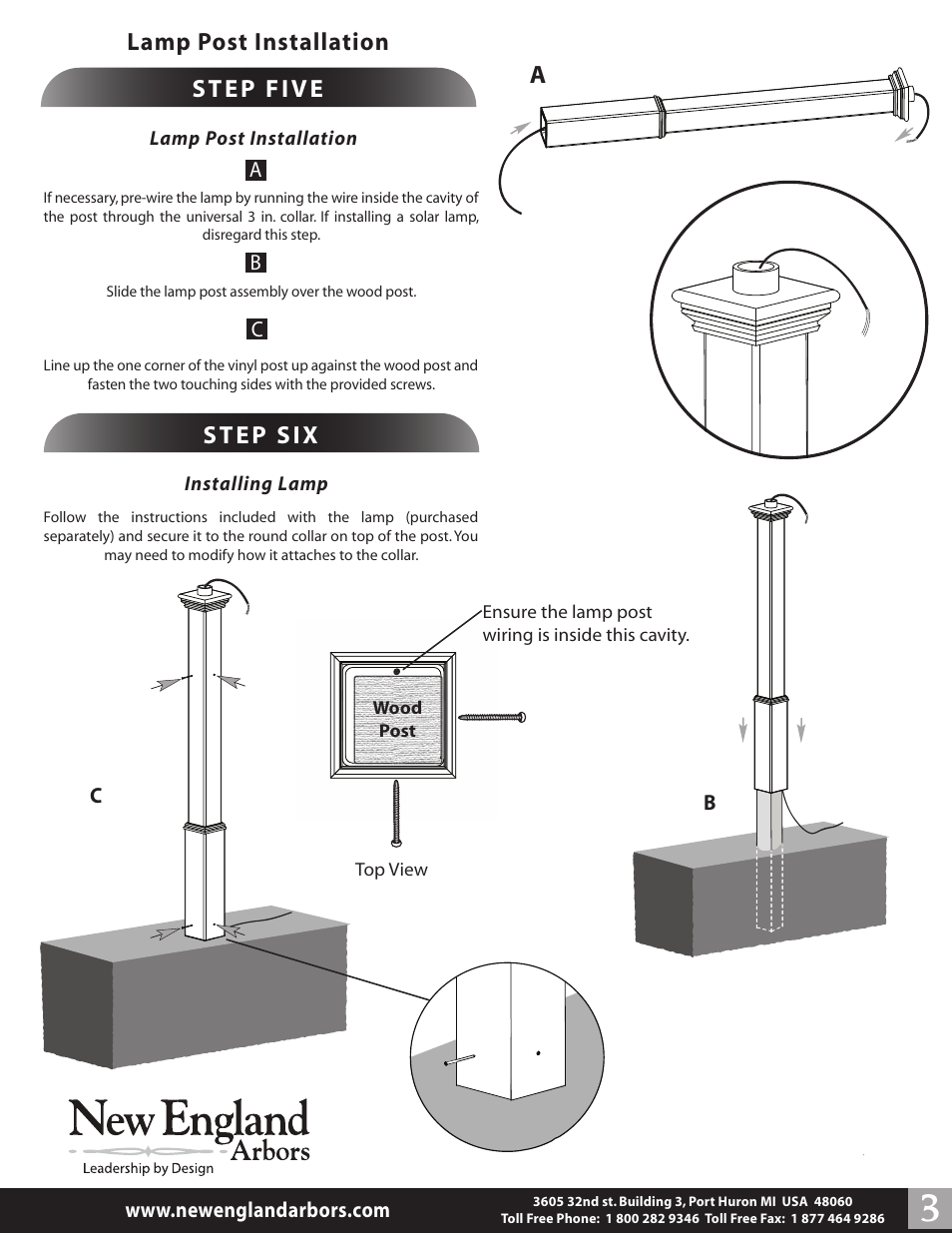 Lamp post installation | New England Arbors VA94431 User Manual | Page 3 / 3