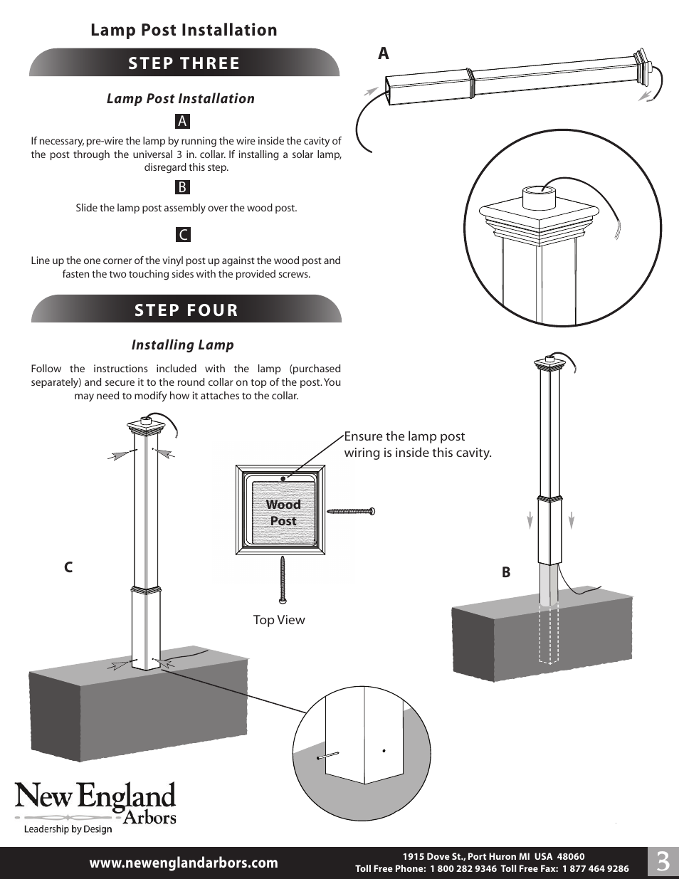 Lamp post installation | New England Arbors VA94429 User Manual | Page 3 / 3