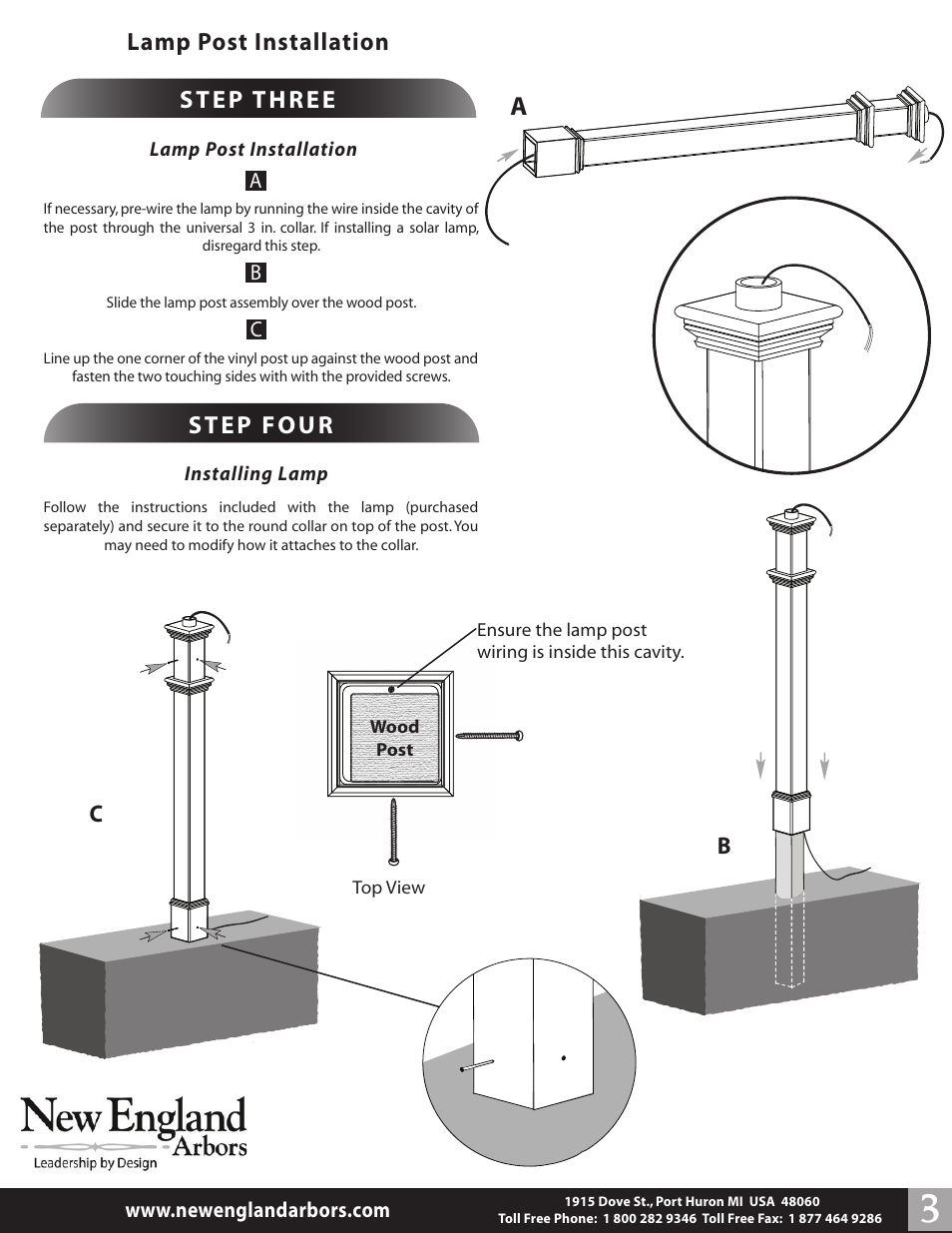 Lamp post installation | New England Arbors VA94430 User Manual | Page 3 / 3