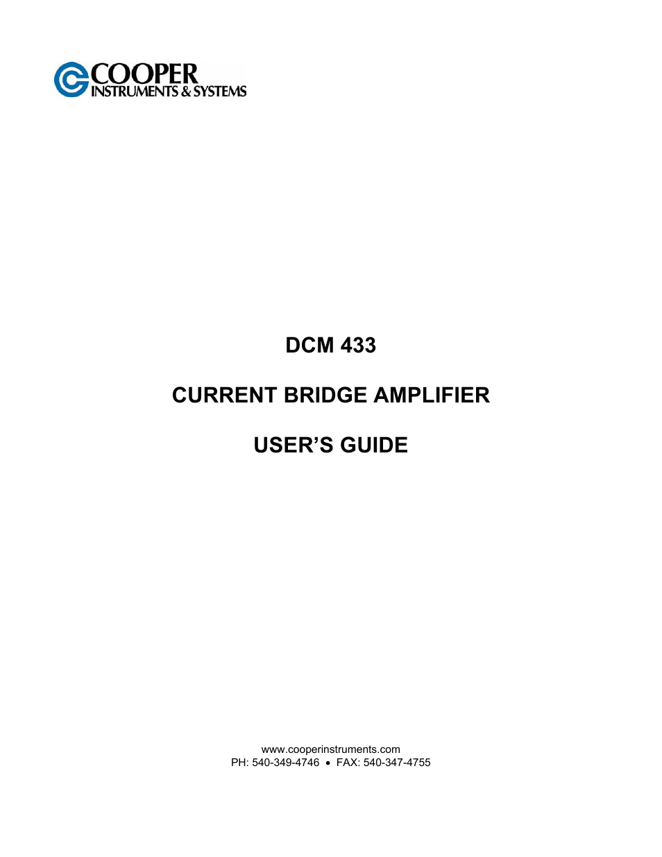 Cooper Instruments & Systems DCM 433 Current Bridge Amplifier User Manual | 7 pages