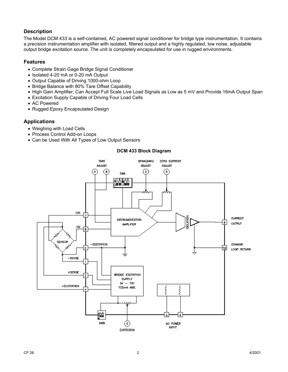 Cooper Instruments & Systems DCM 433 Current Bridge Amplifier User Manual | Page 2 / 7