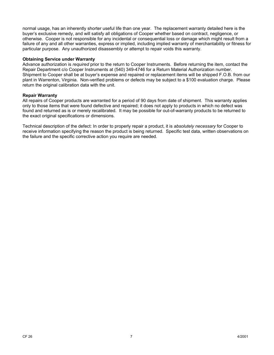 Cooper Instruments & Systems DCM 433 Current Bridge Amplifier User Manual | Page 7 / 7
