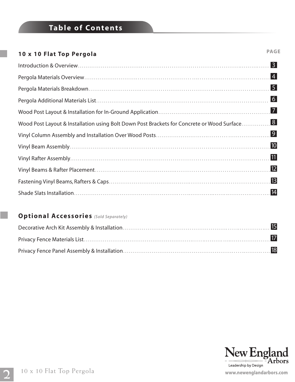 Flat top pergola pg02 | New England Arbors VA84045 User Manual | Page 2 / 19