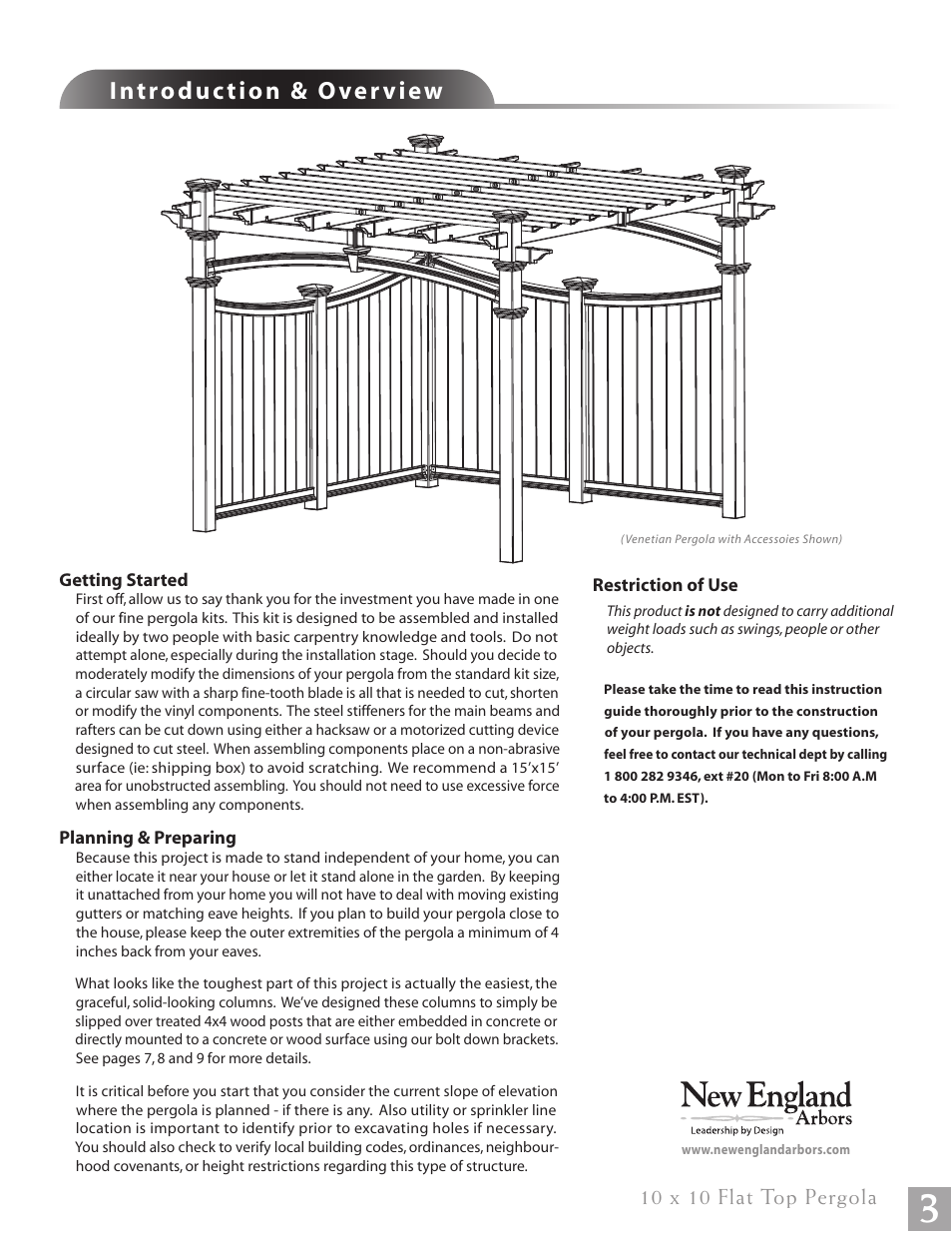 Flat top pergola pg03, 10 x 10 flat top pergola | New England Arbors VA84045 User Manual | Page 3 / 19