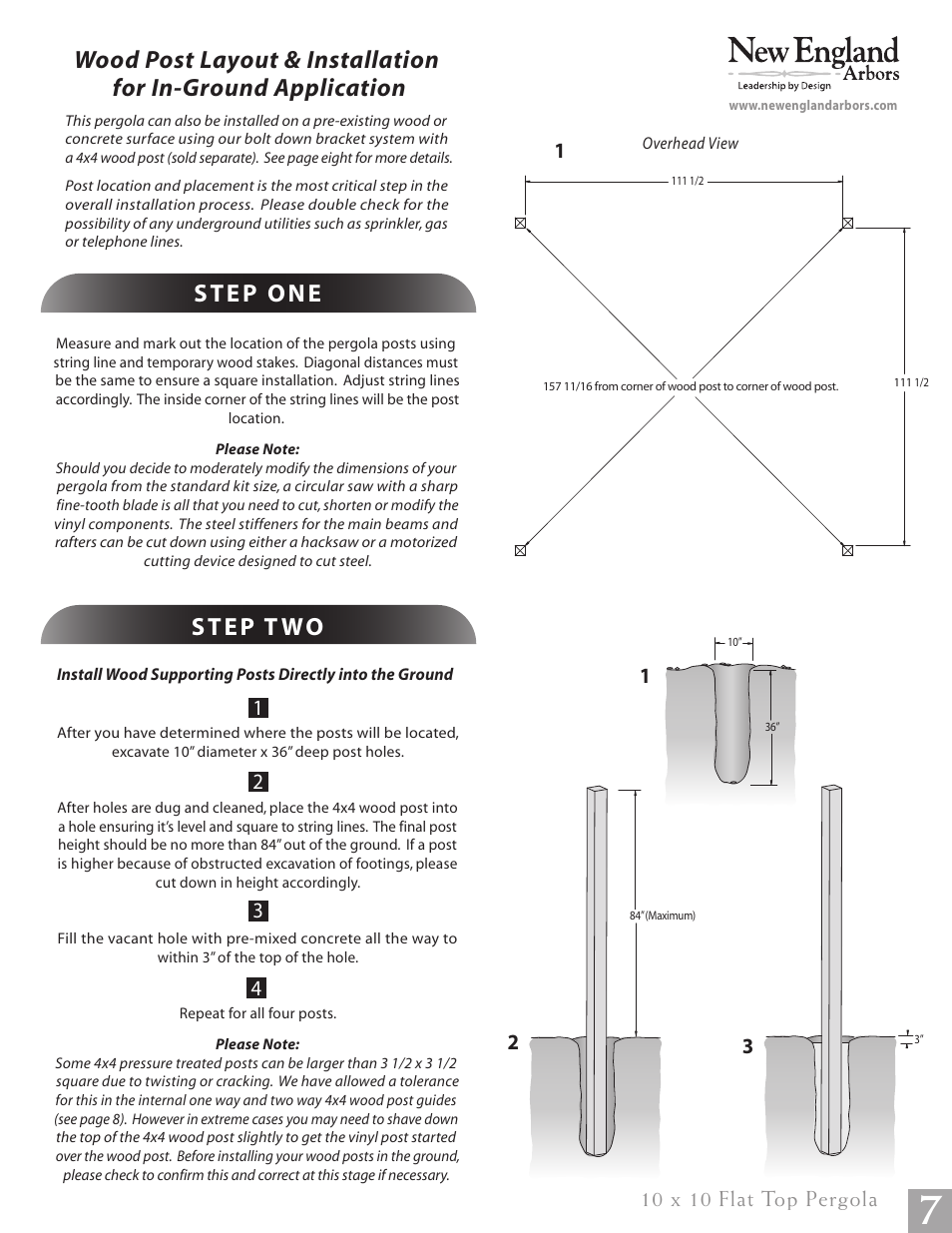 Flat top pergola pg07, 10 x 10 flat top pergola | New England Arbors VA84045 User Manual | Page 7 / 19