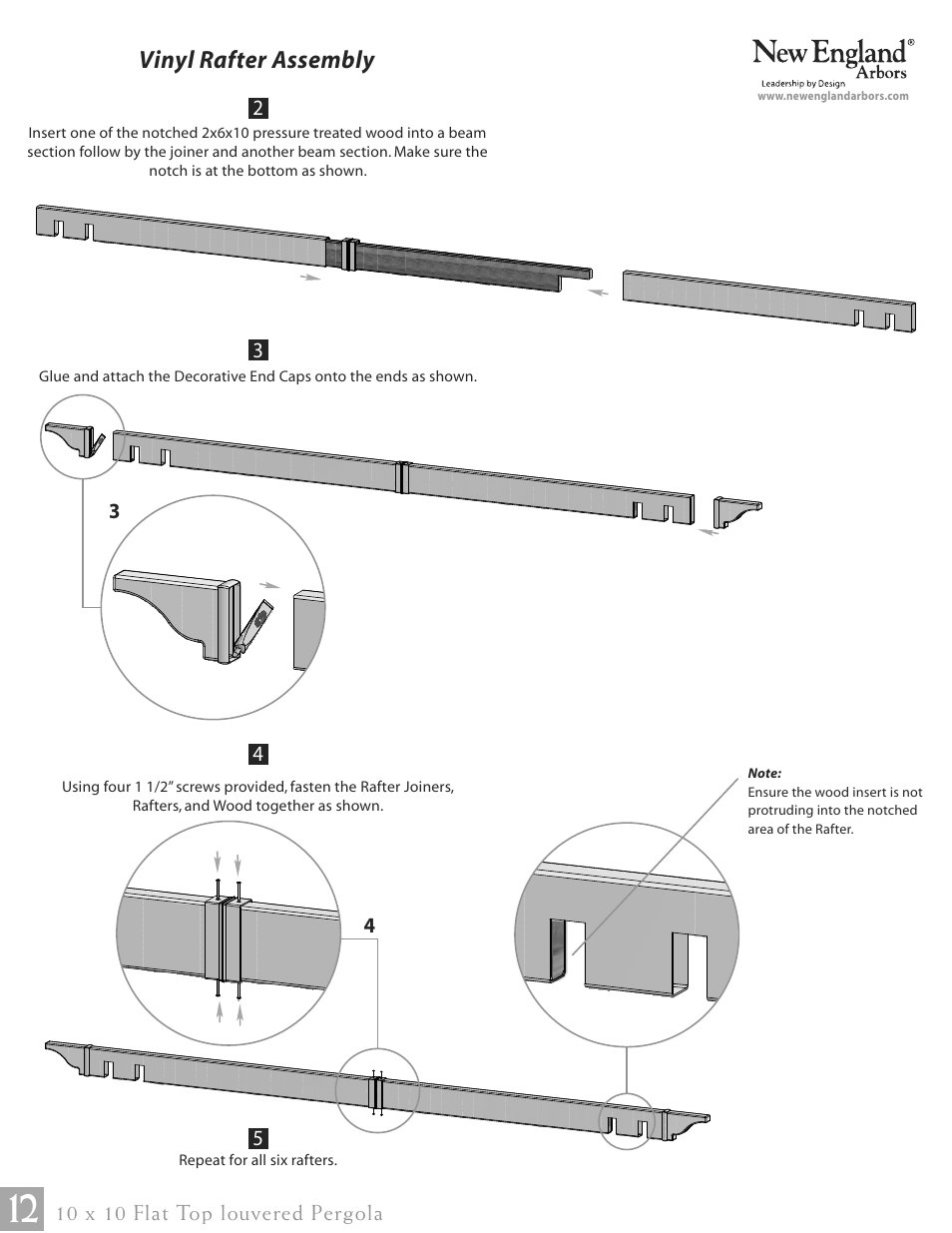 Vinyl rafter assembly | New England Arbors VA42062 User Manual | Page 12 / 23