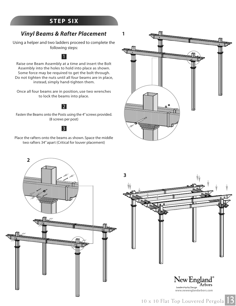Vinyl beams & rafter placement | New England Arbors VA42062 User Manual | Page 13 / 23
