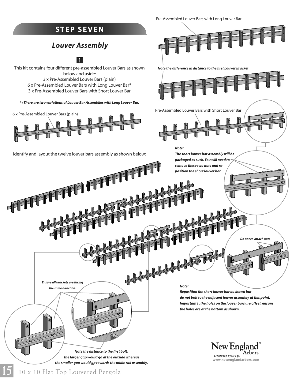 Louver assembly, 10 x 10 flat top louvered pergola | New England Arbors VA42062 User Manual | Page 15 / 23