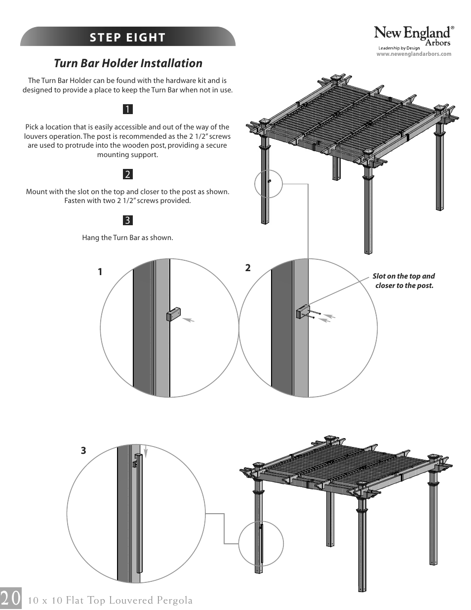 Turn bar holder installation | New England Arbors VA42062 User Manual | Page 20 / 23