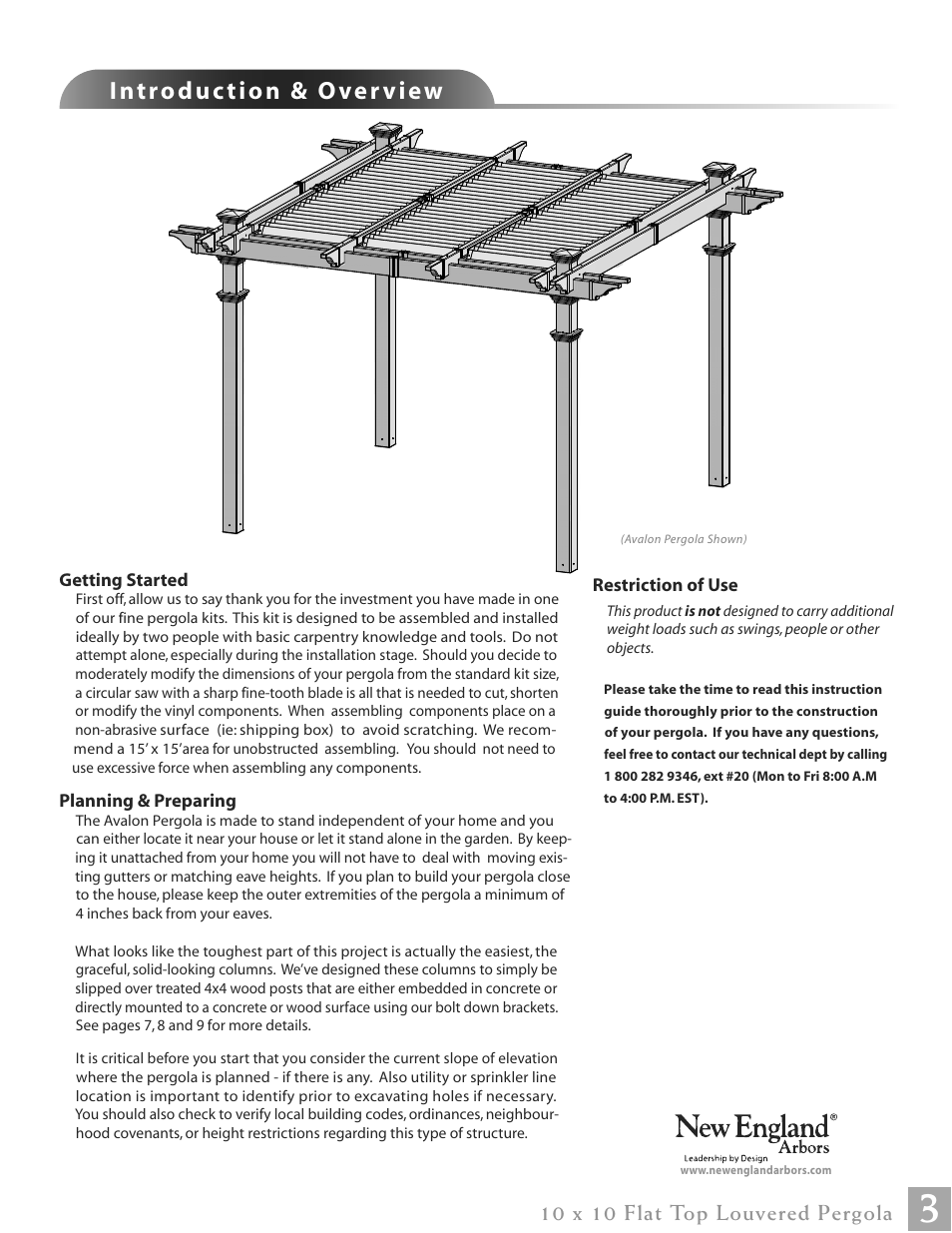 10 x 10 flat top louvered pergola | New England Arbors VA42062 User Manual | Page 3 / 23