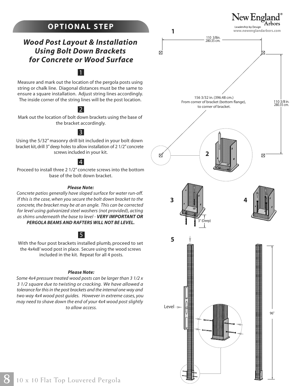 10 x 10 flat top louvered pergola | New England Arbors VA42062 User Manual | Page 8 / 23