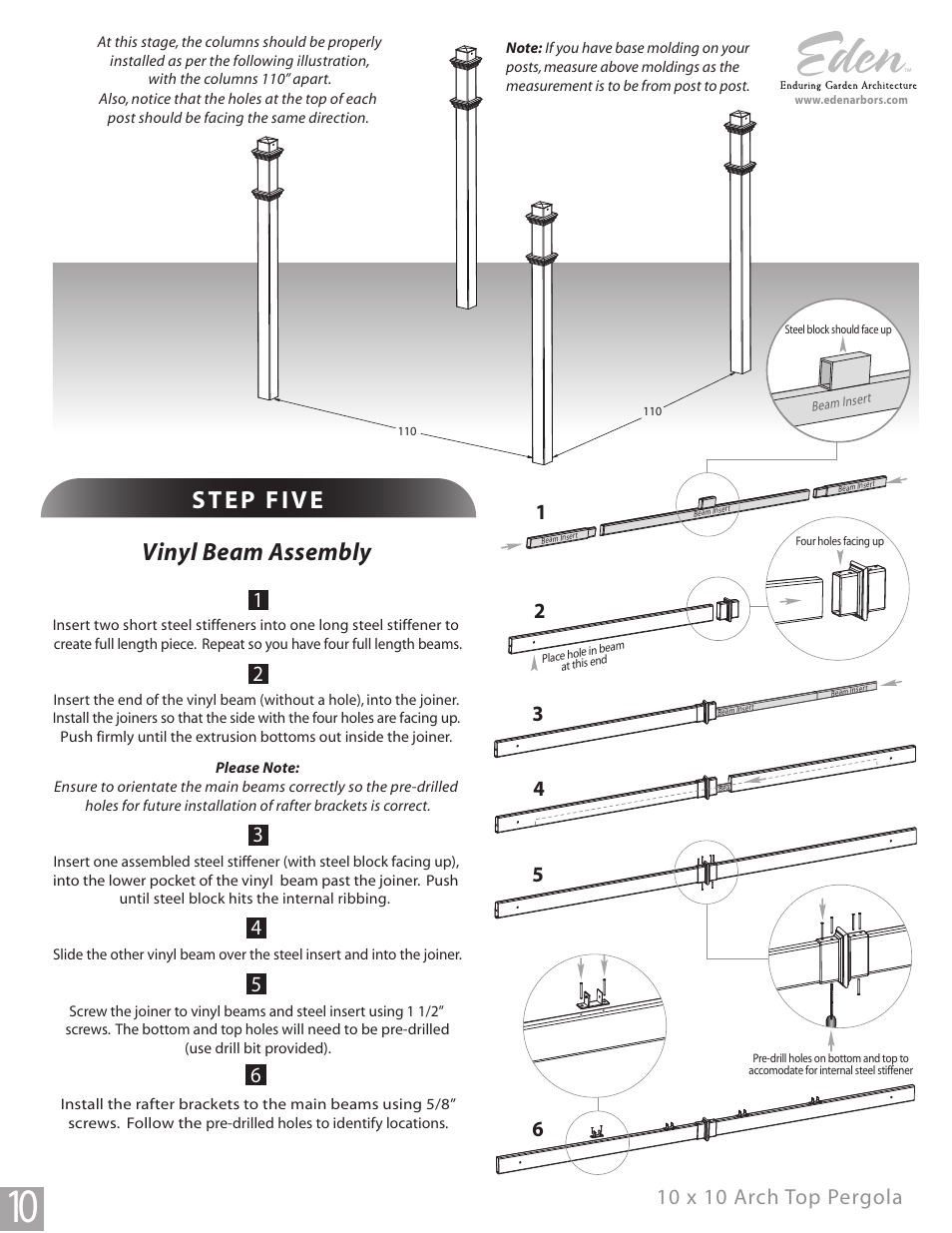 Vinyl beam assembly | New England Arbors VA42011 User Manual | Page 10 / 17