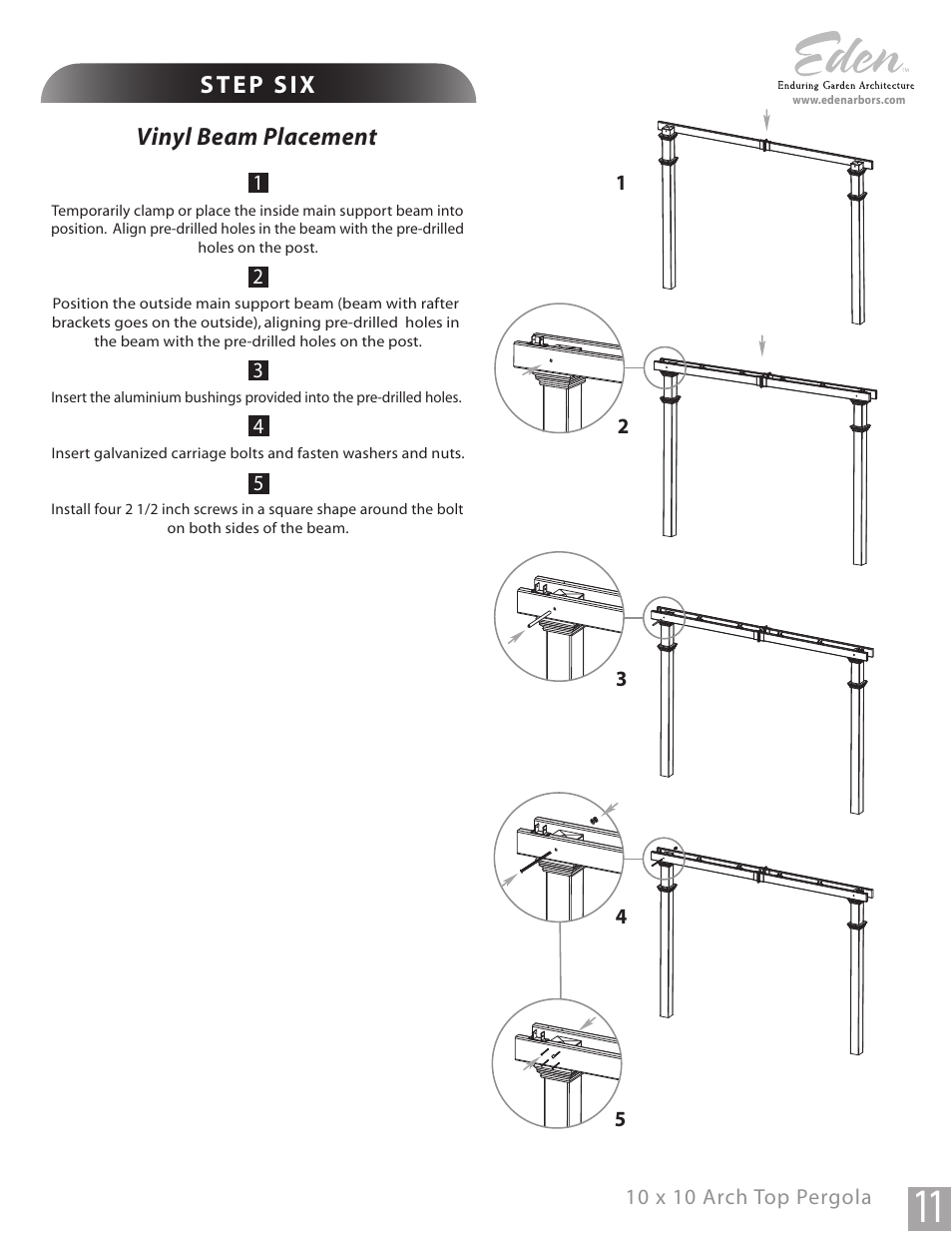 Vinyl beam placement | New England Arbors VA42011 User Manual | Page 11 / 17